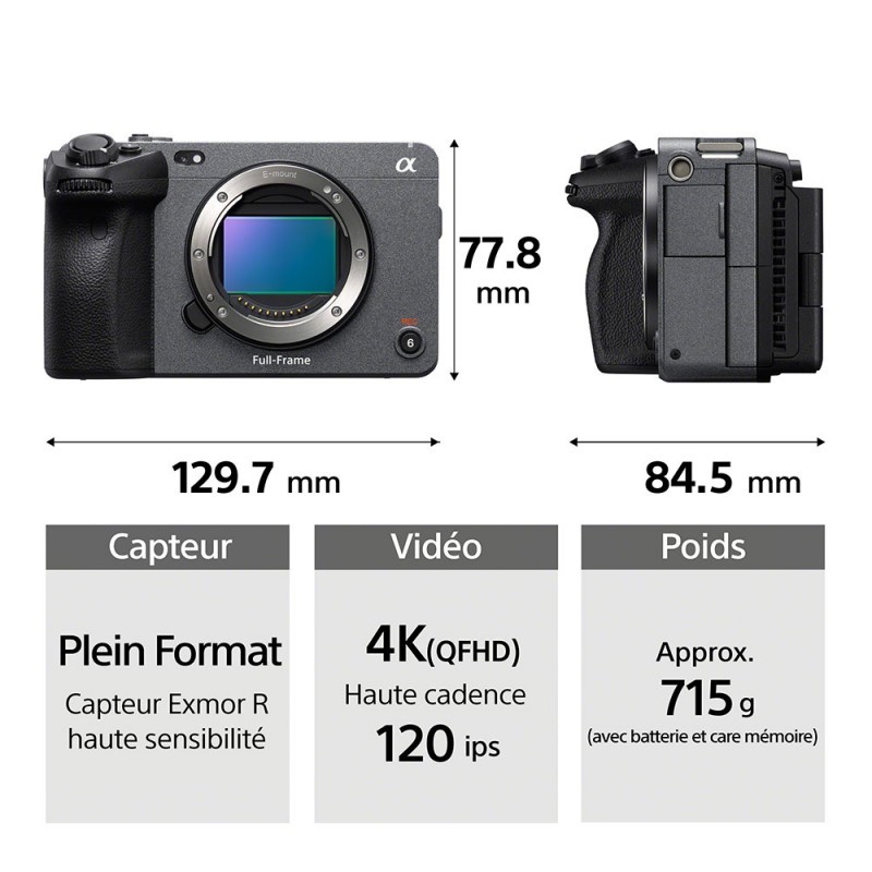 Caméra Sony FX3 plein format 4K avec poignée XLR – disponible à la location à Avignon